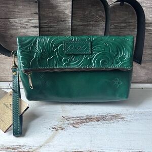 Patricia Nash “Valerie” Green Embossed Leather Clutch